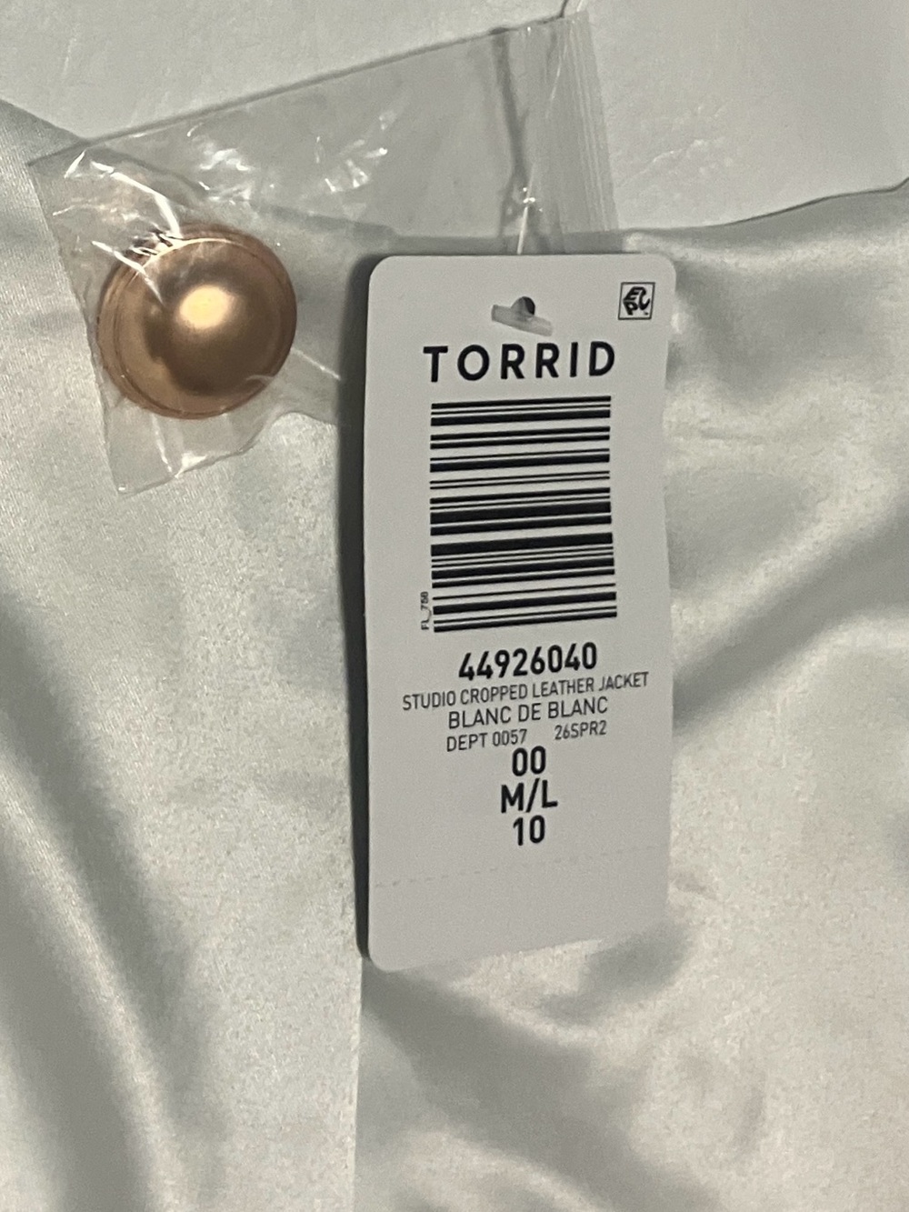 Torrid Studio Faux Leather Cropped Jacket – Size 00 – Blanc De Blanc – NWT - Picture 6 of 6